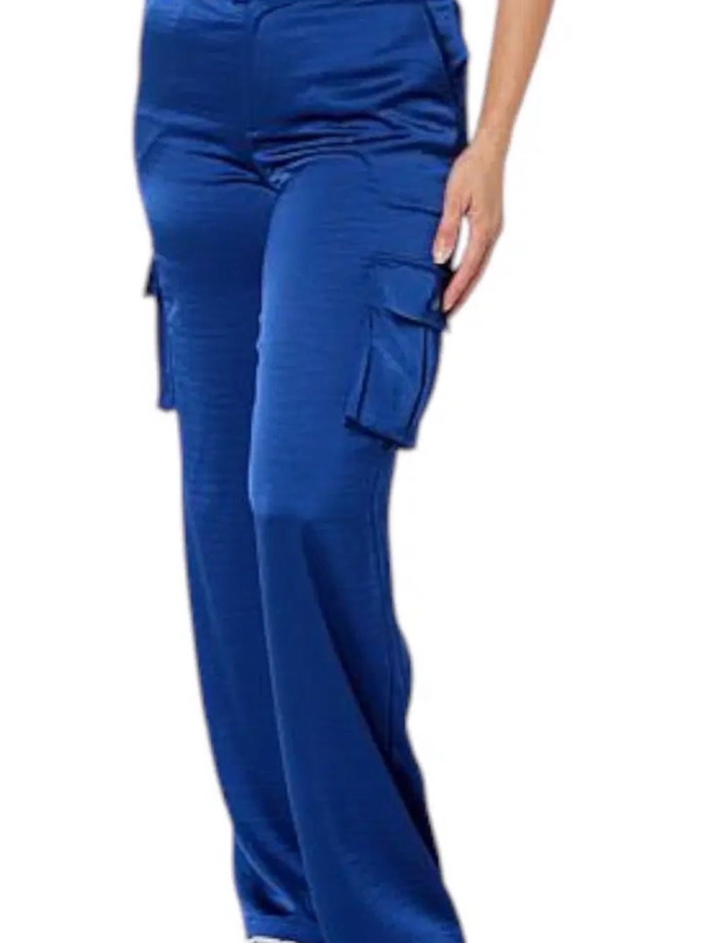 G by Giuliana Black Label Blue Satin Cargo Pants NIP Size 16W- A6